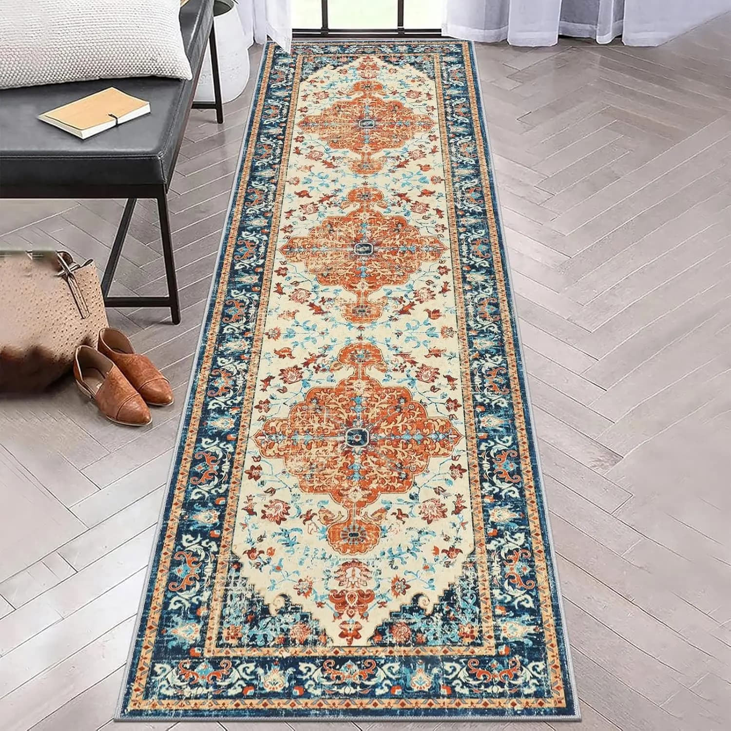 Tapis de couloir Boho, Style ethnique Vintage, antidérapant, de cuisine, absorbant l'eau, résistant 