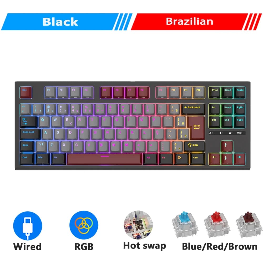 RK ROYAL KLUDGE R87 clavier de joueur brésilien filaire 87 touches rvb rétro-éclairé clavier mécaniq