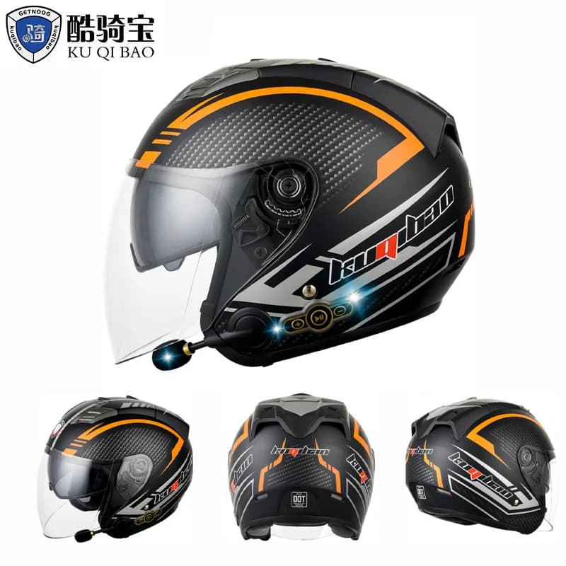 Kuqibao casque de moto avec lentille Bluetooth Hd intégrée casques de motocross Aprobado Por DOT ABS Crash Casco demi-casque