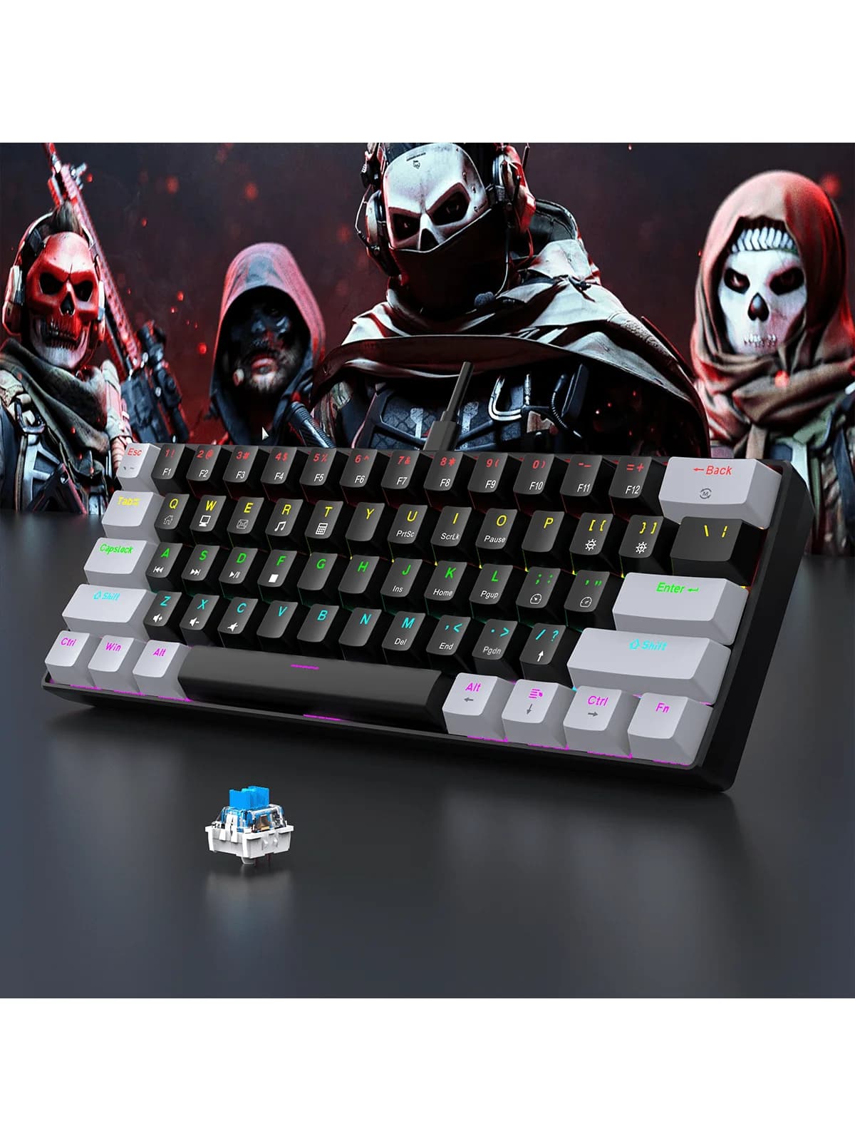 Clavier mécanique de jeu filaire 60%, rétroéclairé rvb, Mini disposition Ultra compacte pour joueurs PC/Mac et typistes, conception de voyage facile
