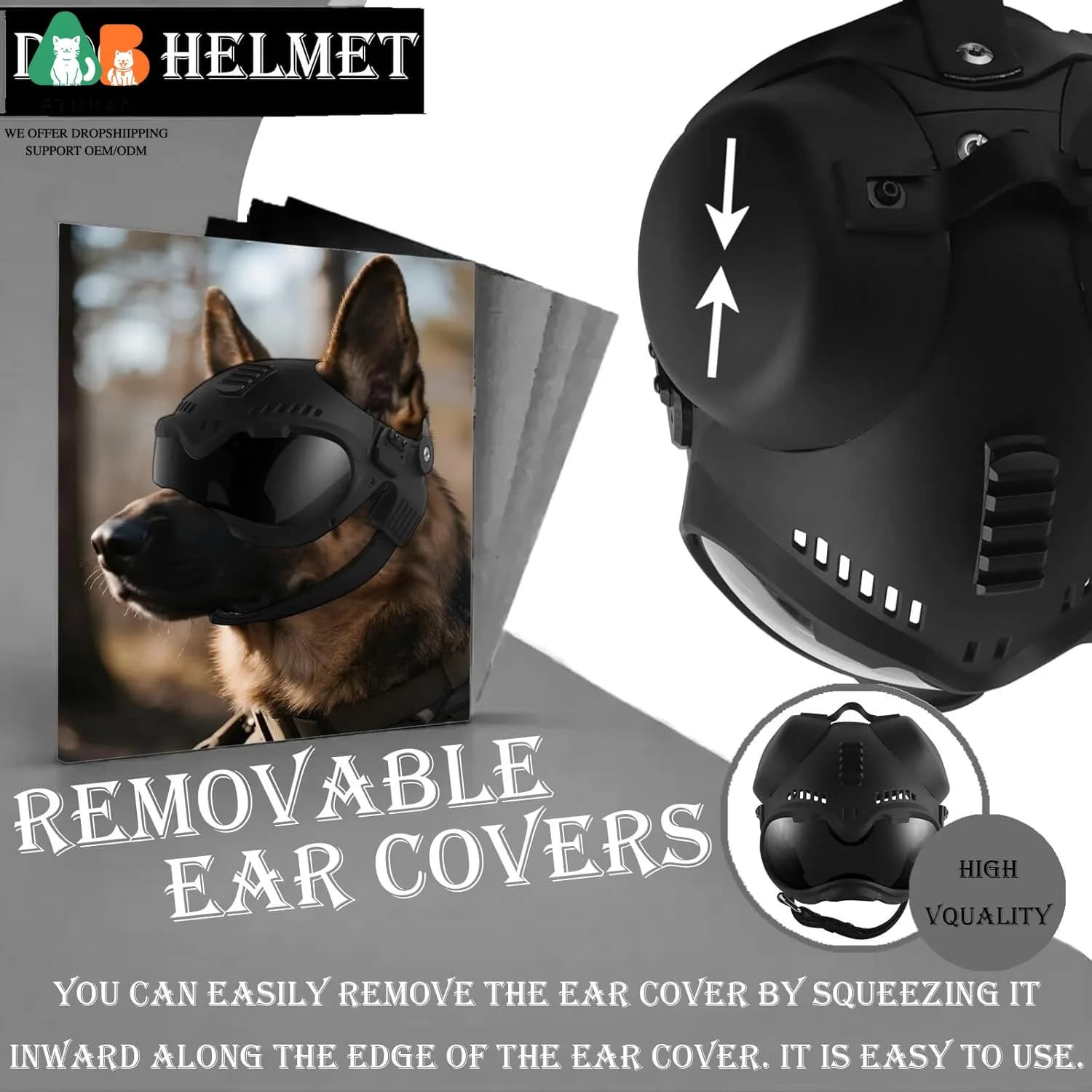 Casque tactique pour chien ATUBAN K9 avec lunettes de protection