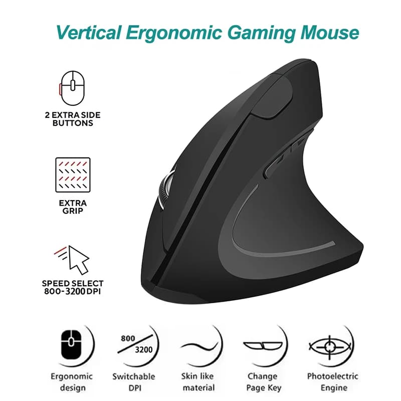 Souris de jeu sans fil USB, ergonomique, verticale, 800/1200/1600 DPI, 6 boutons, pour ordinateur portable, PC, ordinateur de bureau