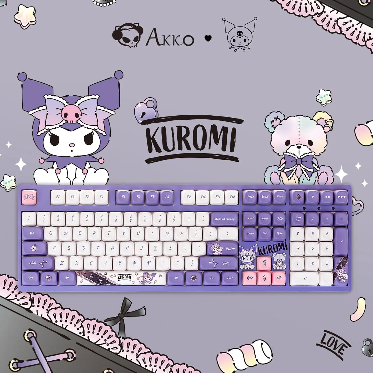 Clavier mécanique Akko x Kuromi 3108 2,4 GHz et filaire, clavier mignon de dessin animé, cadeau pour les fans de claviers mécaniques
