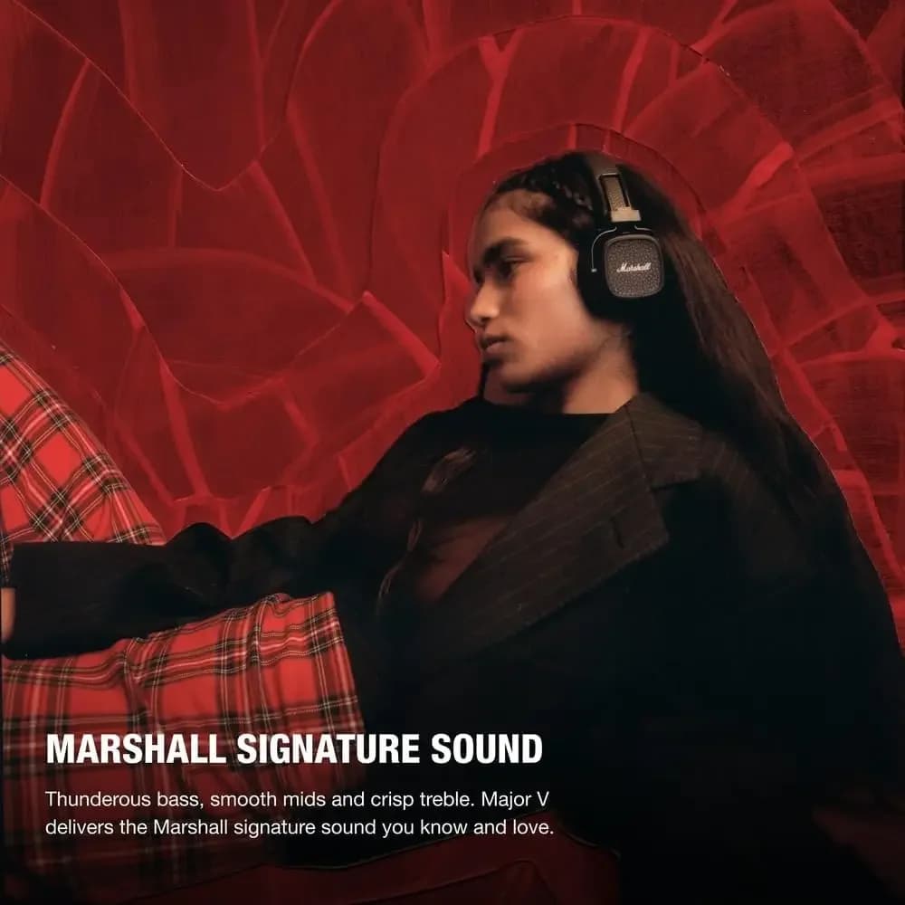 Casque Bluetooth sans fil Marshall Major V 5 avec micro, casque pliable de style pop rock rétro, compatible avec l'application Bluetooth Marshall
