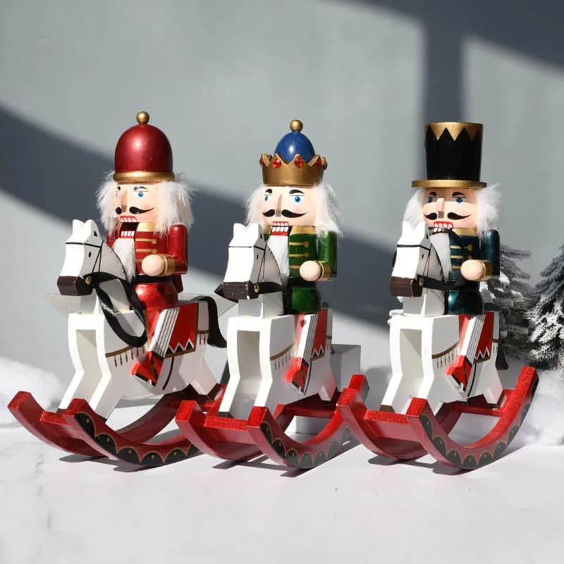 Poupée de chevalier soldat roi cheval oscillant casse-noisette de 30cm, jouet de marionnette fait à la main peint en bois, cadeau décoratif de noël, D332