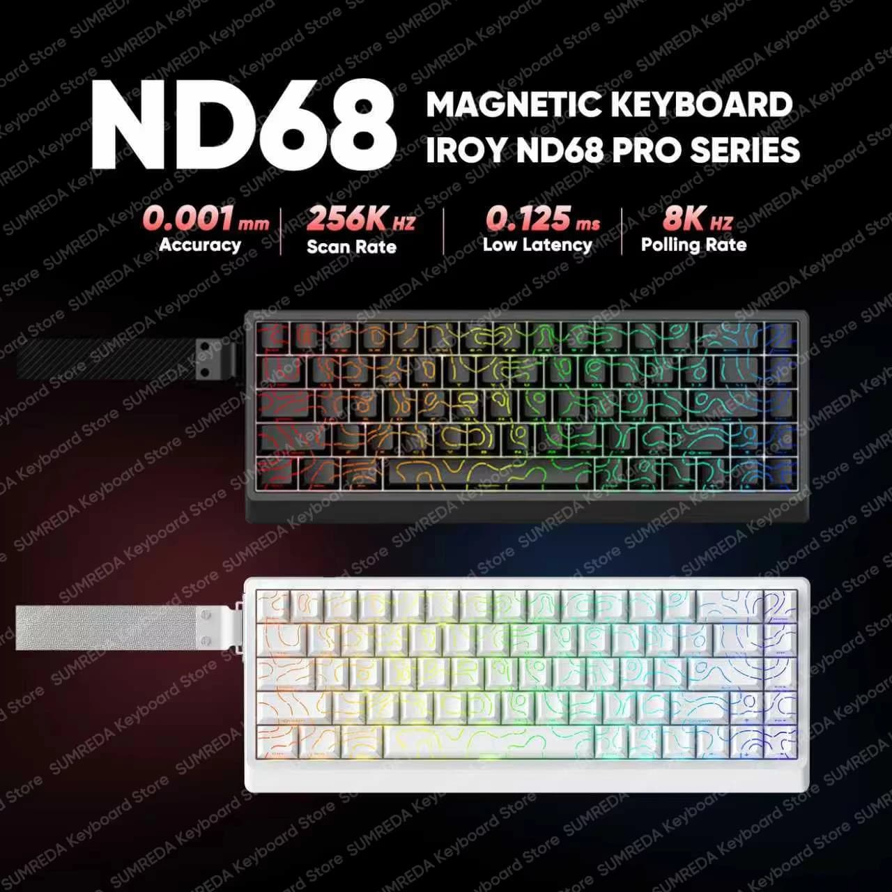IROK ND68 Pro clavier mécanique de jeu 68% disposition commutateur magnétique effet Hall 8K RT0.001mm rvb joint clavier de jeu filaire