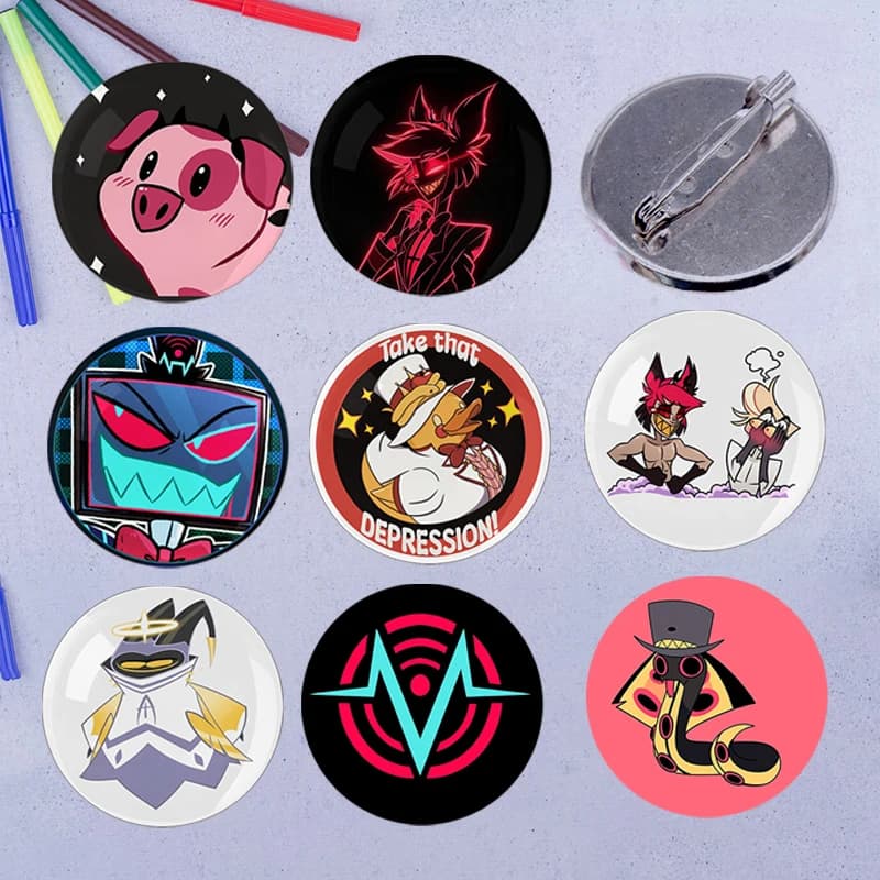 Badge broche en métal Angel Dust Hazbin Hotel - Accessoires démoniaques Alastor x Lucifer pour sacs, vêtements et décoration de t-shirts