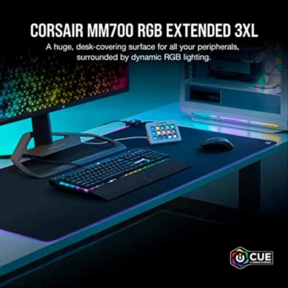 Tapis de souris de jeu RGB Corsair, grand format, avec LED, tapis de bureau souple avec base antidérapante pour les joueurs sur PC