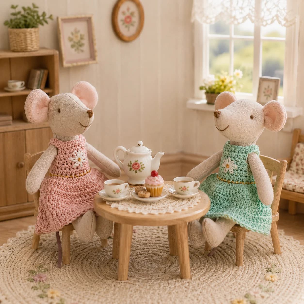 Poupée souris au crochet faite à la main, adorable jouet en peluche avec robe tricotée, cadeau pour bébé et décoration de chambre d'enfant pour les tout-petits
