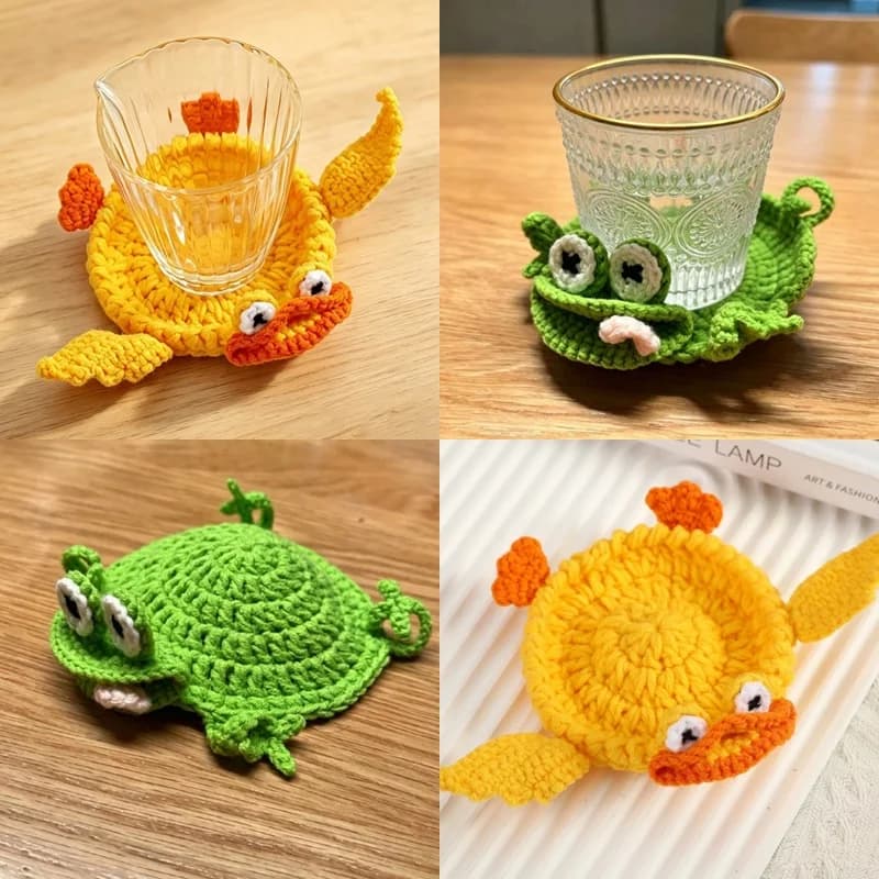Sous-verres en crochet animaux, dessins animés, accessoires de bureau, dessous de tasse, napperons faits main, décoratifs, cadeaux