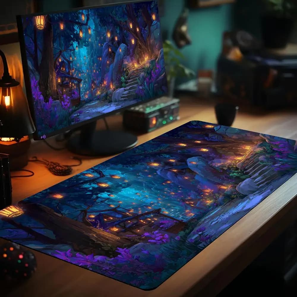 Tapis de jeu MTG sur le thème du Royaume Secret de la Forêt
