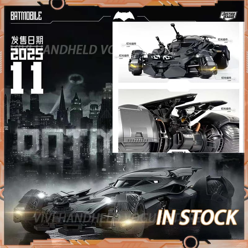 En stock Xiwanshe BATMOBILE 1/12 Modèle à assembler Jouets modèles articulés Batman avec LED Bat car