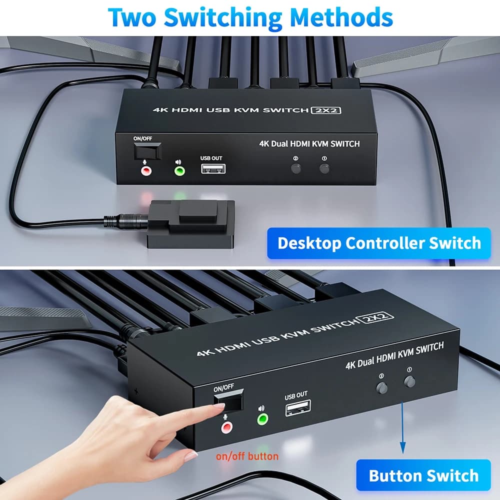 Commutateur KVM HDMI double moniteur 2X2 USB 3.0/2.0 4K 60Hz commutateur KVM HDMI à affichage étendu 2 moniteurs 2 ordinateurs partage USB KVM