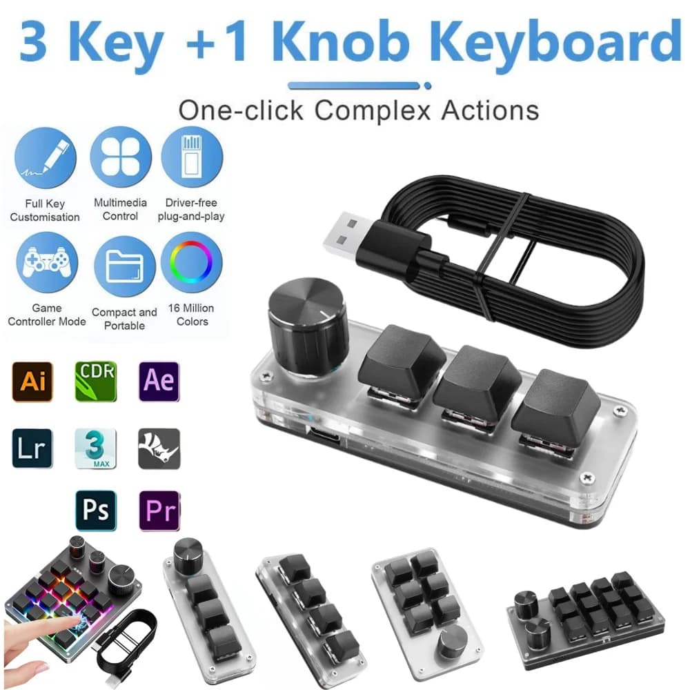Programmation Macro bouton clavier 4 touches rvb filaire USB mécanique Macropad commutateur rouge 3 touches + bouton pour PS Photoshop clavier de jeu