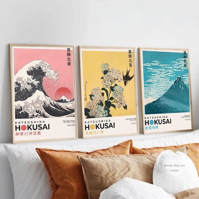 Peinture sur toile japonaise Katsushika Hokusai, affiche d'art murale imprimée, image de montagne ondulée pour décoration intérieure de chambre, Cuadros