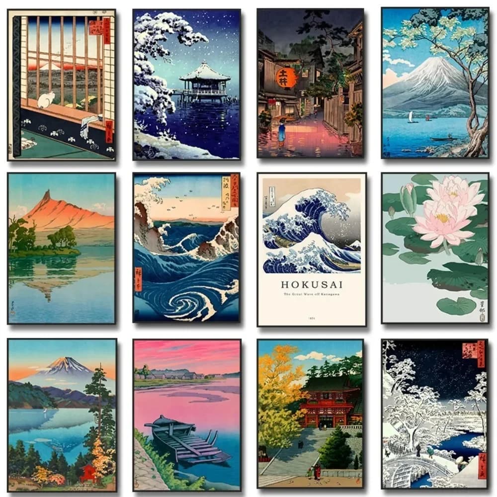 Affiche vintage des vagues de Kanagawa de Katsushika Hokusai, peinture sur toile japonaise, décoration murale pour salon