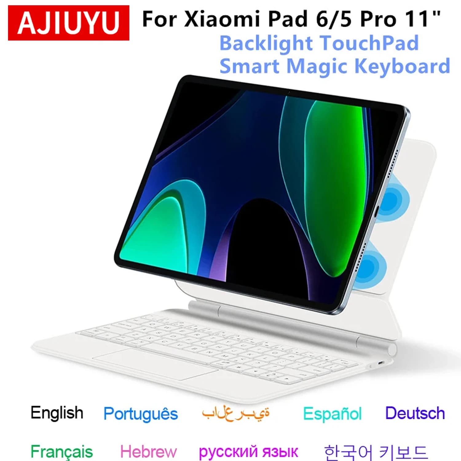 Clavier magique pour Xiaomi Pad 6 2023 Mi Pad 6 Pad6 5 Pro 11 pouces, étui avec support réglable, rétroéclairage, pavé tactile, clavier multi-langues