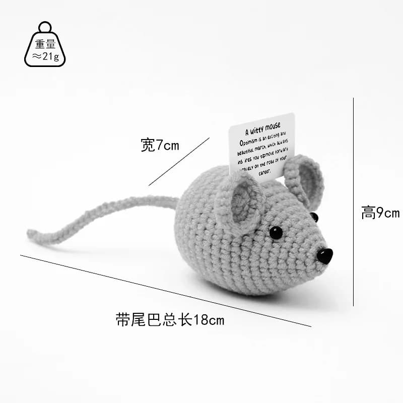 Cute Handwoven Positive Energy Mouse Desk Ornaments Handmade Crochet Support Emotional Mouse Doll Home Room Decor Christmas Gift