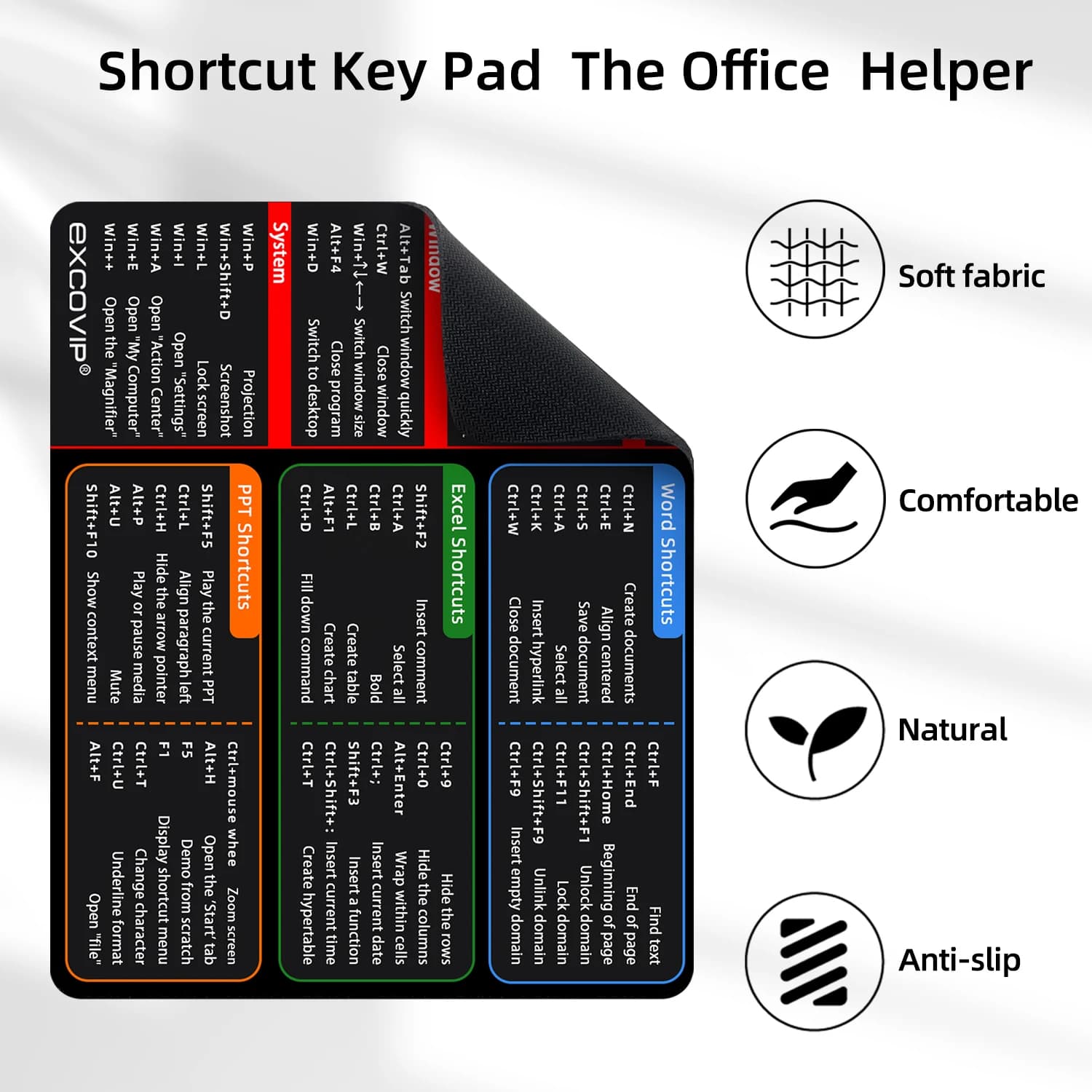 Tapis de souris EXCO raccourcis pour Excel Windows Office