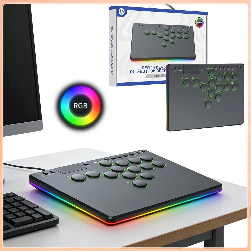Manette d'arcade à 14 touches toutes programmables, compatible avec le clavier de jeu de combat à échange à chaud noir pour Switch/PlayStation 4/PC Gaming