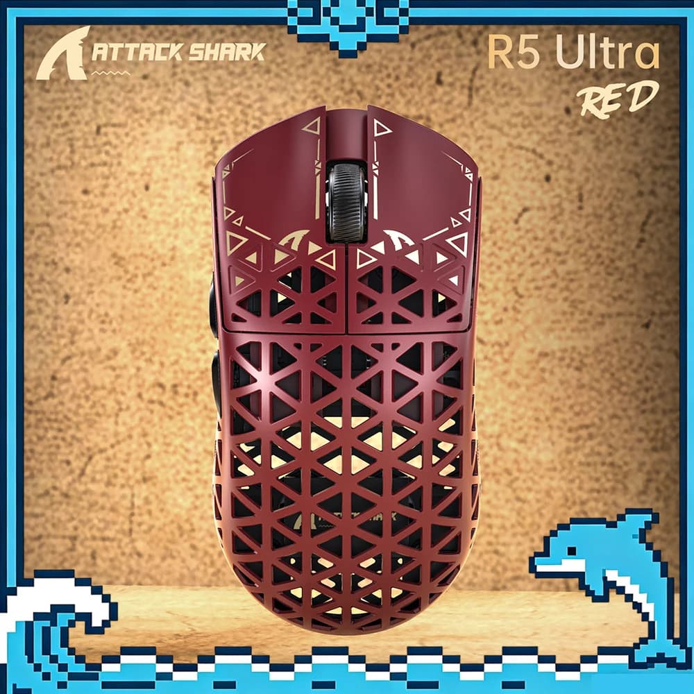 Souris de jeu sans fil haut de gamme ATTACK SHARK R5 ULTRA, 8K Polling, 42000 DPI, légère, tri-mode Bluetooth, fibre de carbone, pour joueurs