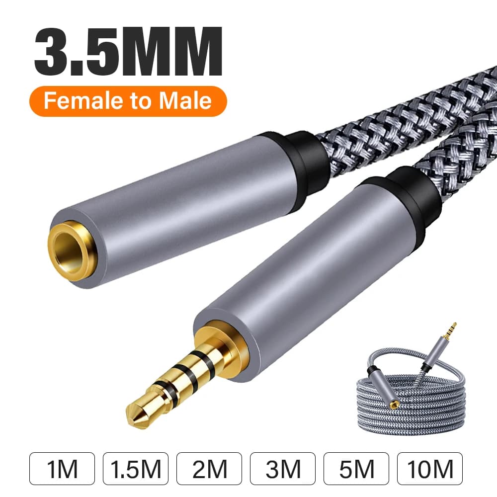Câble d'extension audio pour téléphone, 1m, 5 m, 10m, 3.5mm, audio m x, 3.5mm, séparateur femelle, rallonge de haut-parleur, adaptateur pour écouteurs