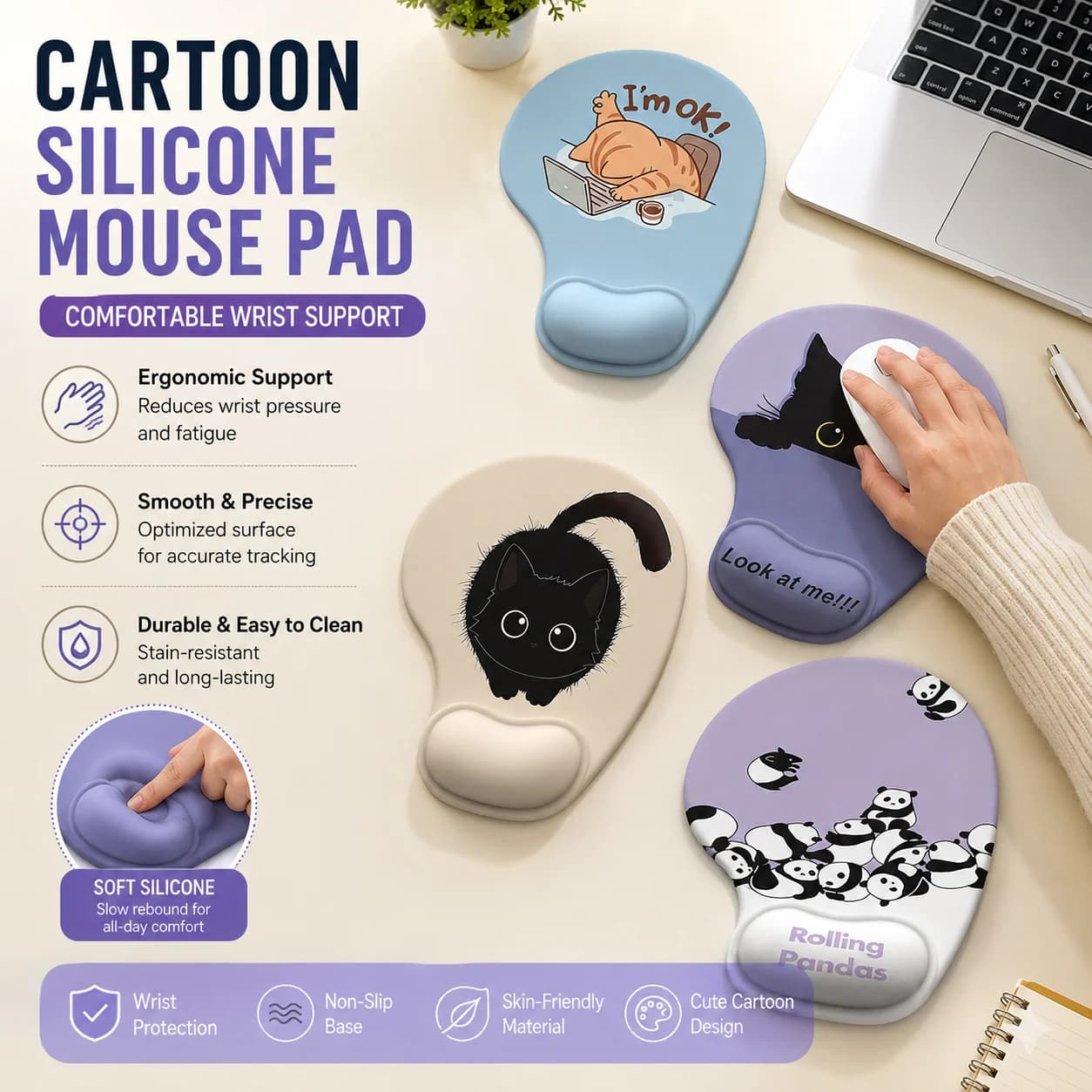 Tapis de souris à motif animalier de dessin animé