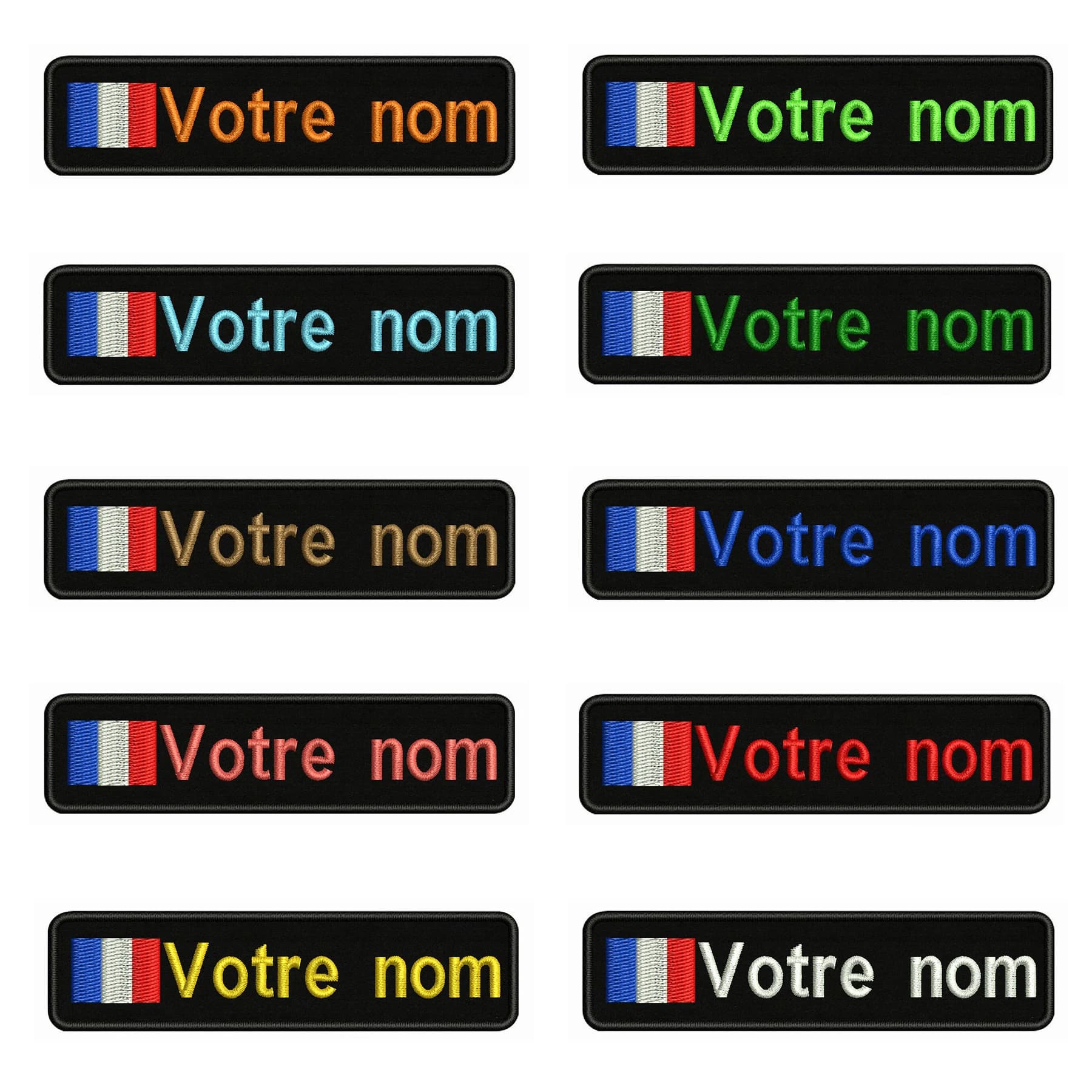 Drapeau de la France 10x2,5 cm broderie nom personnalisé texte Patch rayures Badge à repasser ou à coudre ou à des patchs