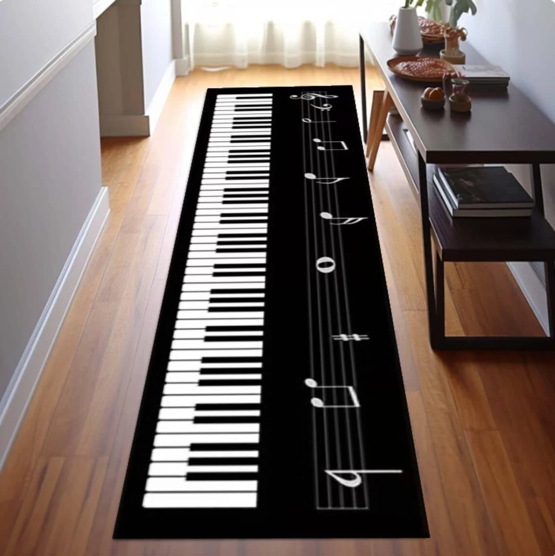 Tapis de couloir à motifs de touches de piano et notes musicales