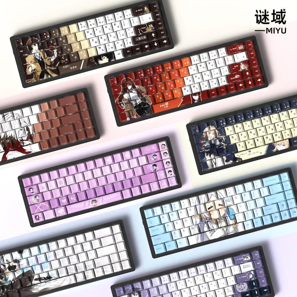 Capuchons de touches de clavier de jeu Anime, 129 touches, matériau Pbt, par Sublimation thermique à cinq côtés, clavier mécanique Transparent gravé sur le côté