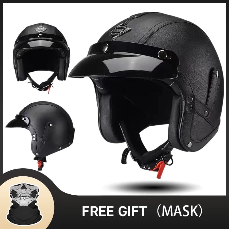 Casque de moto rétro classique allemand, casque ouvert, cuir, casques de scooter, Chopper, Lomatéritive Casco Moto, 3/4