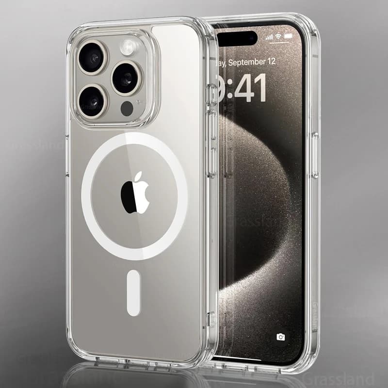 Coque transparente magnétique de luxe pour iPhone