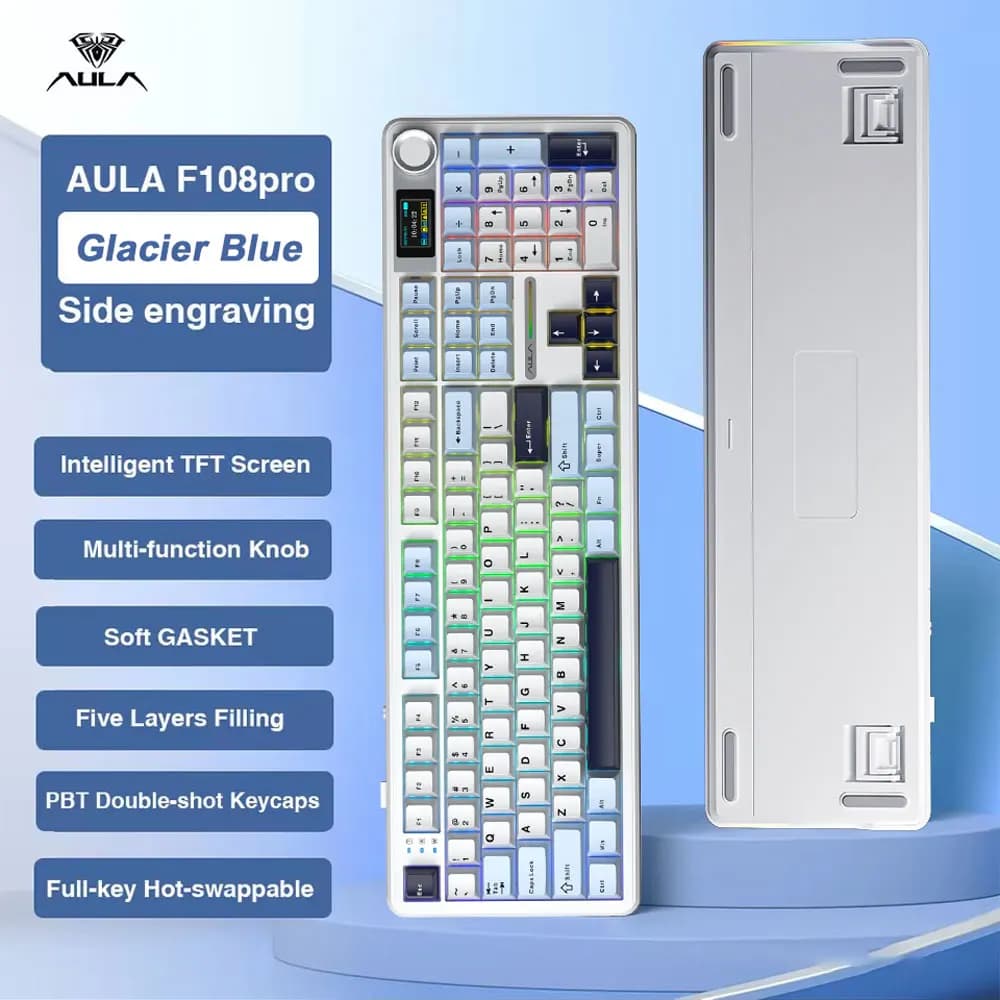 AULA F108 Pro clavier mécanique de jeu Tri Mode personnalisé multi-boutons écran rvb Esports