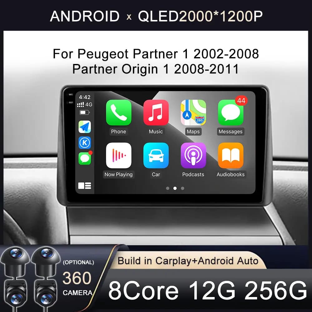 Autoradio Carplay pour Peugeot Partner 1 2002-2008 Partner origine 1 2008-2011 GPS Android Auto lecteur multimédia stéréo No 2din