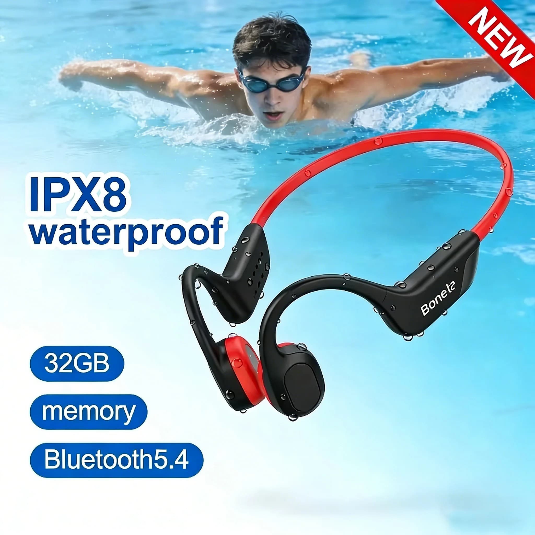 Casque à conduction osseuse sans fil pour la natation et le sport