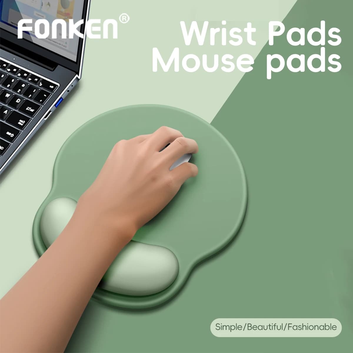 FONKEN Tapis de souris ergonomique, tapis de souris avec surface de support de poignet lisse et base en PU antidérapante pour ordinateur, ordinateur portable, bureau