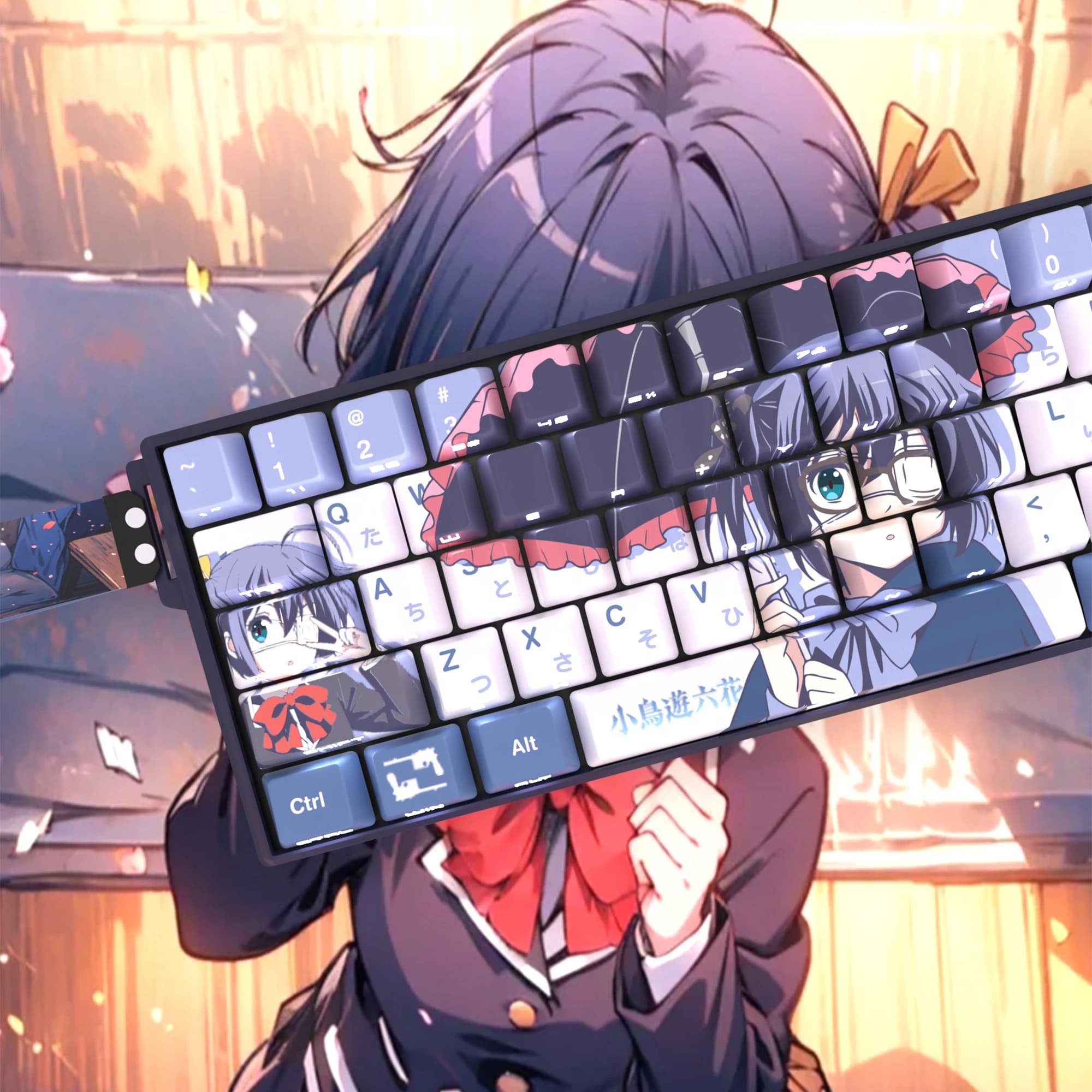129 Kes Takanashi Rikka capuchons de touches translucides Anime impression latérale capuchons de touches PBT colorant-Sub cerise pour clavier mécanique Wooting 60 65 68