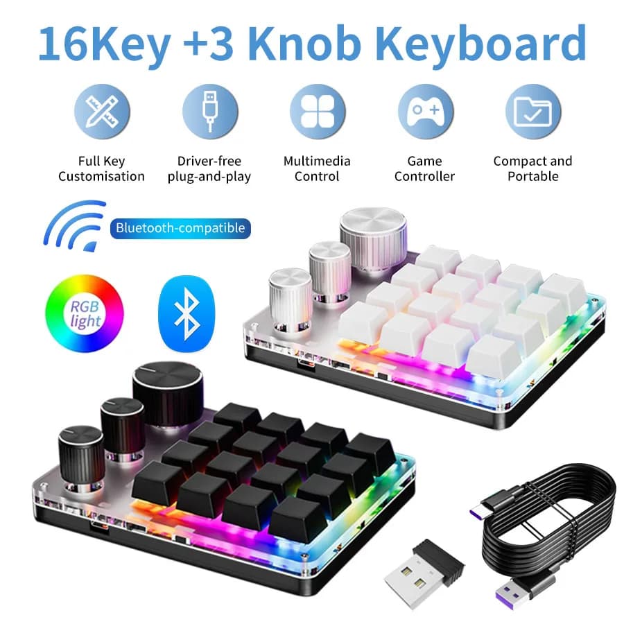 Programmation sans fil Bluetooth Macro personnalisé 16 touches 3 boutons clavier 3 Modes rvb copier coller clavier de jeu mécanique Hotswap Macropad