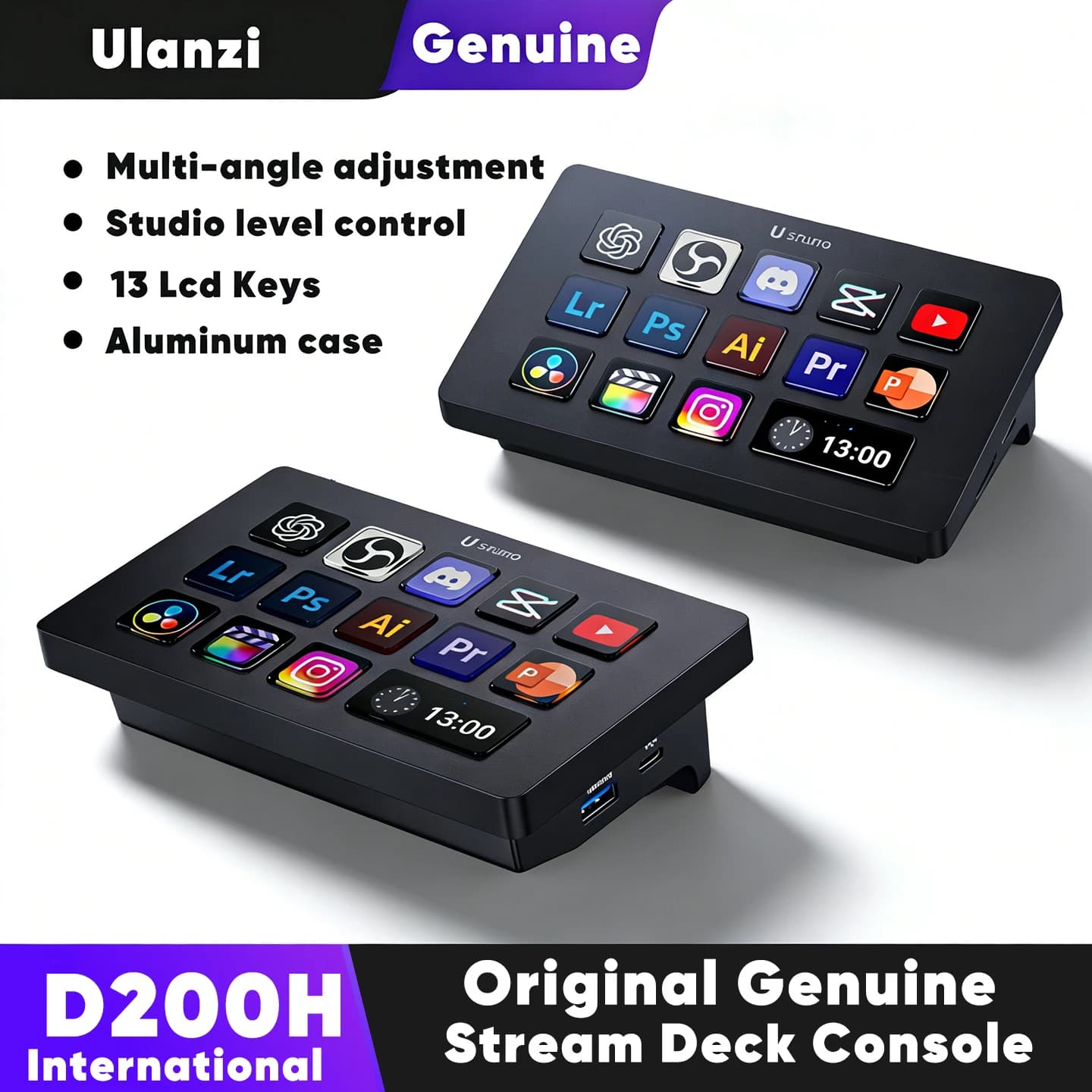 D200H AI Stream Deck Console visuelle, clavier macro, Streamdeck Macropad, pavé tactile, Stream Desk Deck Dock, création de bureau, diffusion en direct