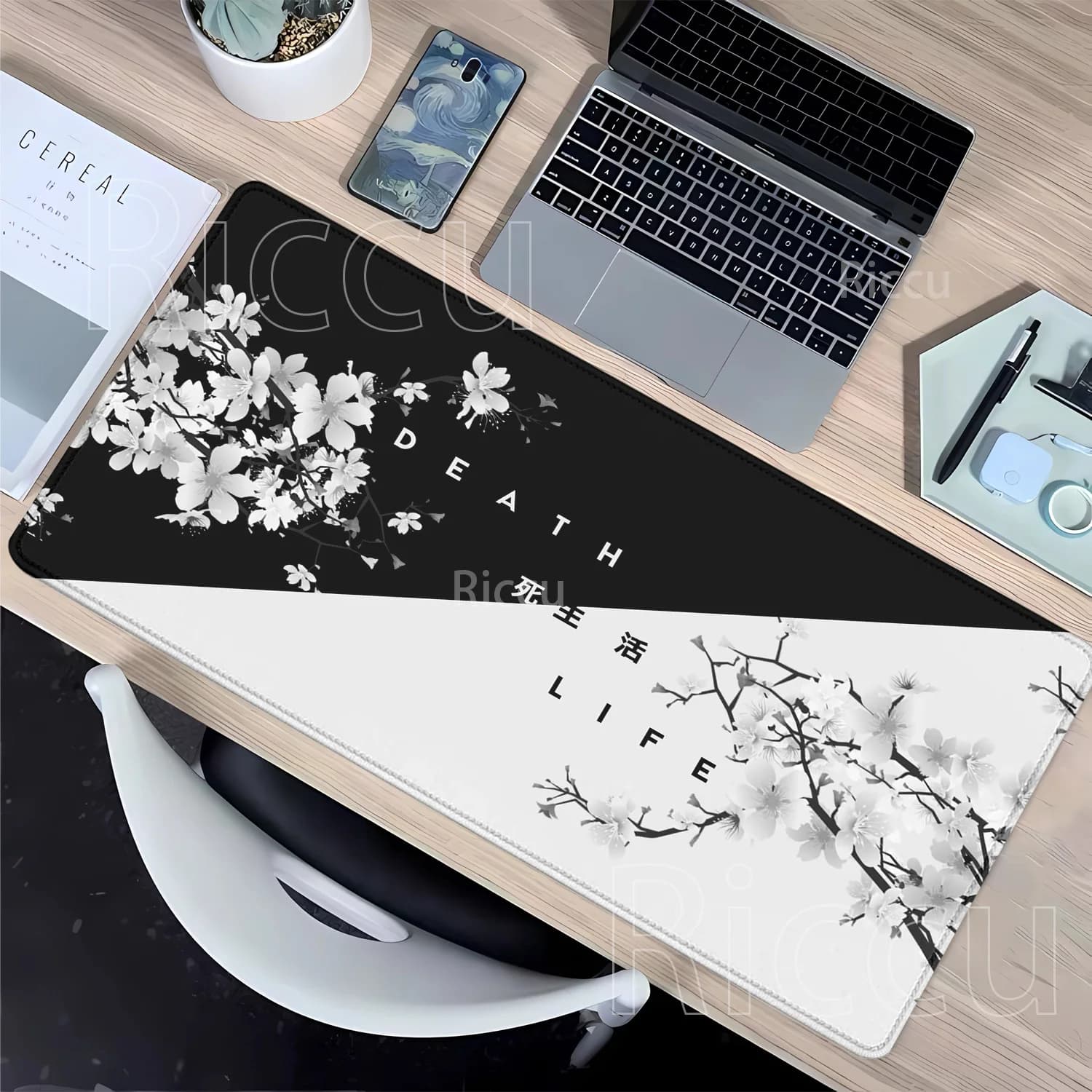 Tapis de souris vie et mort noir et blanc grand tapis de souris de jeu e-sport XXL ordinateur de jeu impression HD overlock 400x900mm tapis de bureau