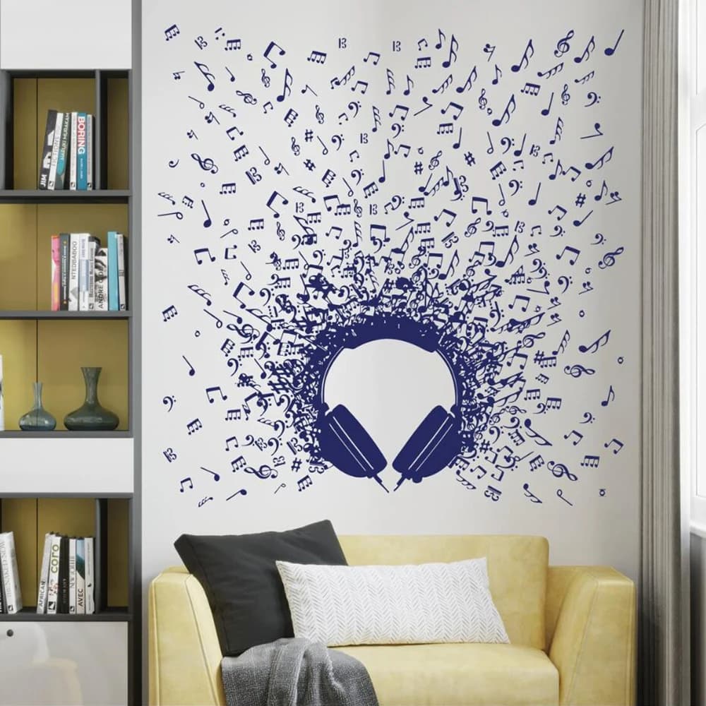 Grandes écouteurs Notes de musique autocollant mural chambre d'enfants Instrument