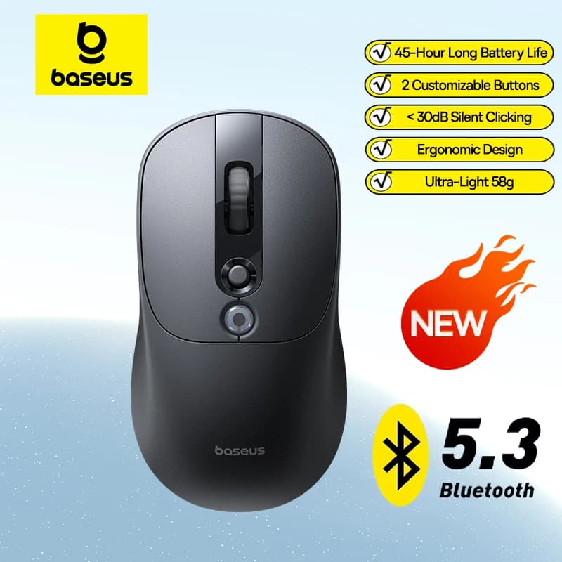 Souris sans fil ergonomique Baseus EM2 Bluetooth 5.3 2.4G type-c charge souris silencieuse Ultra légère souris à bouton personnalisable