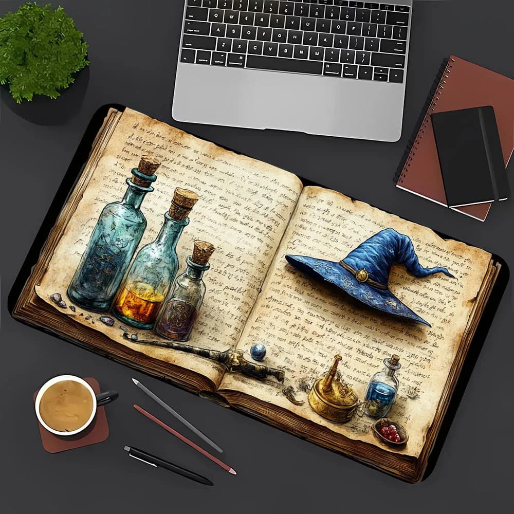 Chapeau de magicien enchanté et Potions, grand tapis de souris en caoutchouc antidérapant, accessoires de bureau, tapis de décoration pour clavier de bureau et de joueur