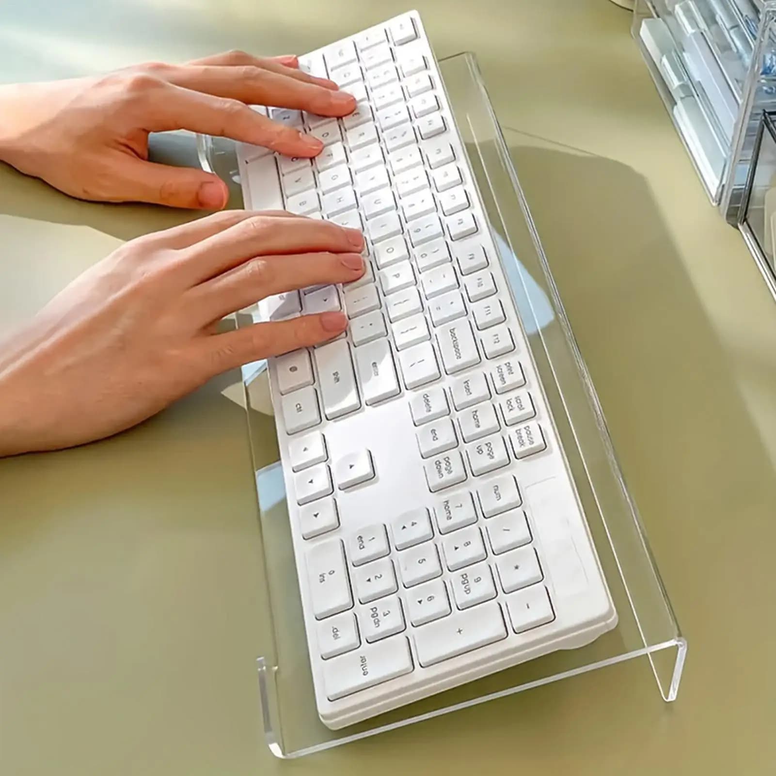 Support de clavier ergonomique en acrylique transparent pour bureau d'ordinateur