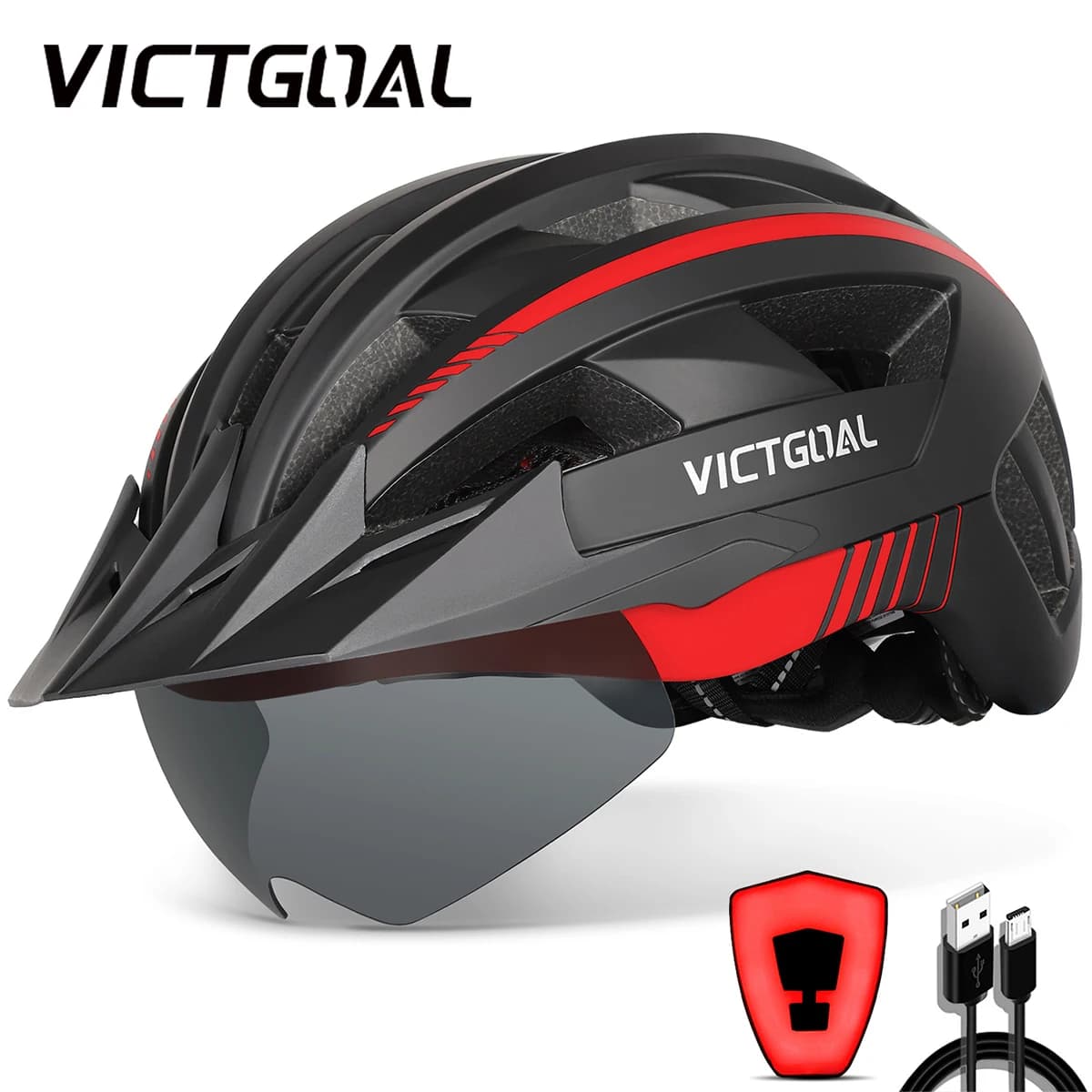 VICTGOAL casque de vélo adulte route VTT casques Sports de plein air sécurité cyclisme accessoires avec feu arrière LED lunettes