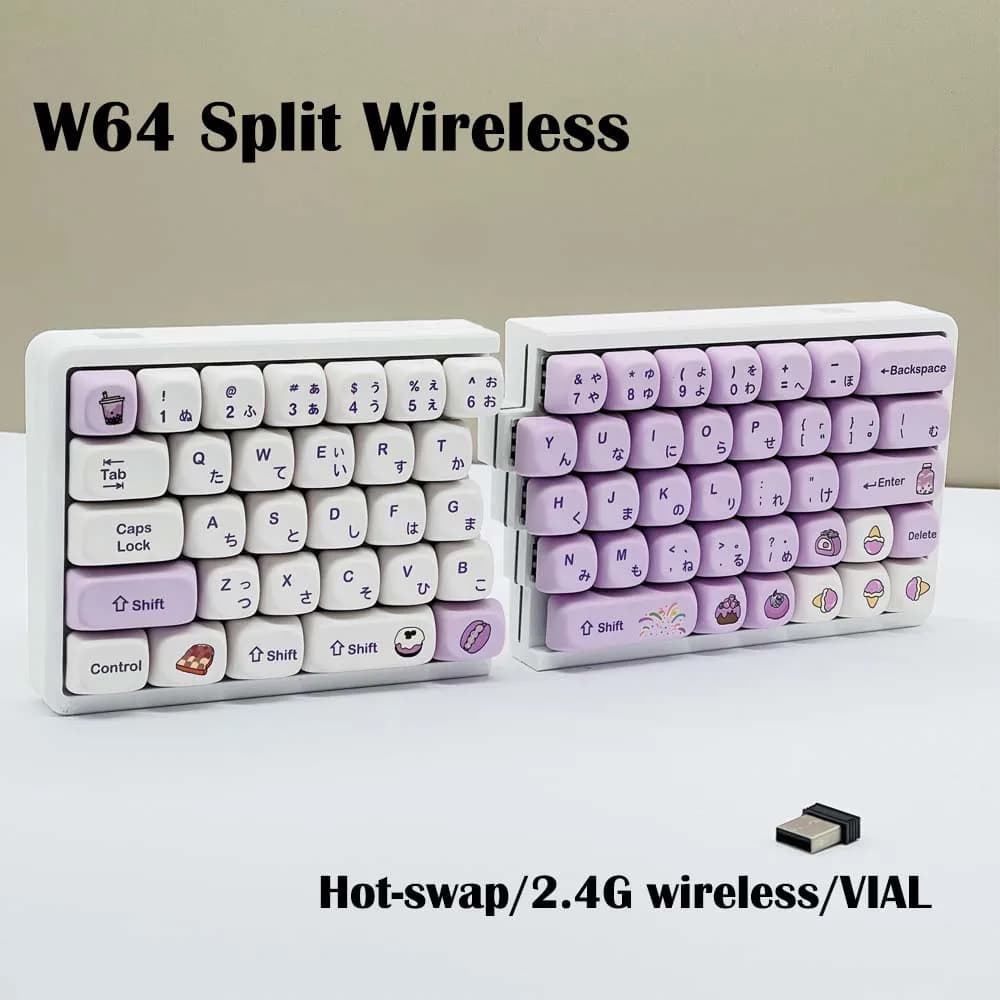 W64 – clavier mécanique ergonomique divisé 2.4G, sans fil, échange à chaud, flacon de clé pris en charge