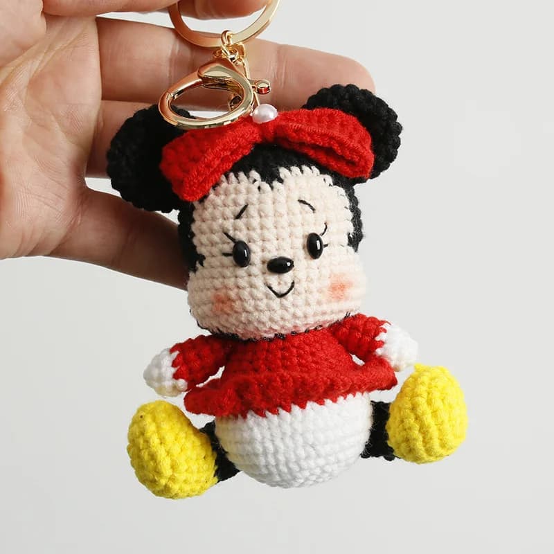 Porte-clés en peluche Mickey Mouse tricoté au crochet de 8 cm, petits pendentifs pour sacs à dos, cadeaux de Saint-Valentin, de remise de diplôme et d'anniversaire