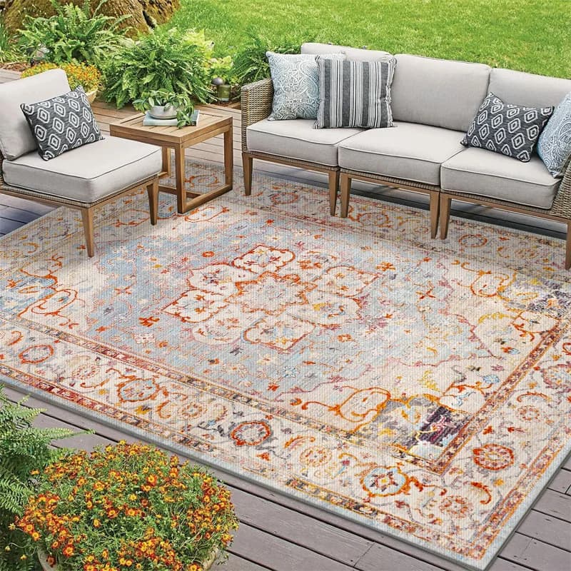 Tapis persan rétro avec polymères, tapis de balcon extérieur, tapis de grande surface, style américain, salon rural, chambre à coucher