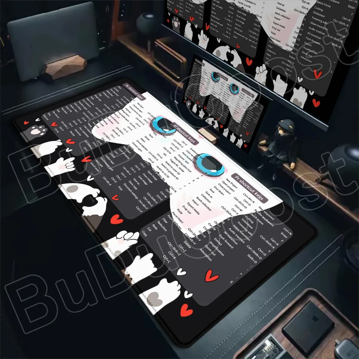 Tapis de souris avec raccourcis clavier en anglais PS AI PR, tapis de clavier complet pour ordinateur portable, lavable, pour le bureau et la maison, antidérapant, 400x900mm
