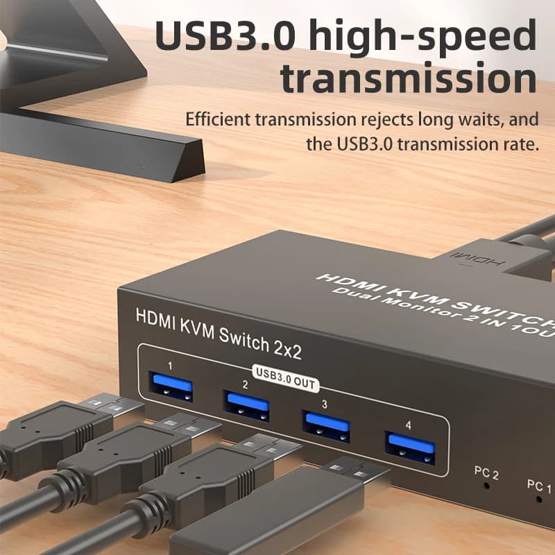 Commutateur KVM HDMI pour moniteur touristique, écran arc-en-ciel, port d'affichage USB, USB 3.0, 2 PC, partage de moniteur, 2x2, 4K, 60Hz
